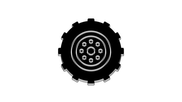 Черный Автомобиль Колесо Значок Изолирован Белом Фоне Видеографическая Анимация — стоковое видео