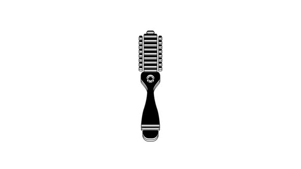 Ikona Black Hairbrush Izolované Bílém Pozadí Znak Česaných Vlasů Symbol — Stock video