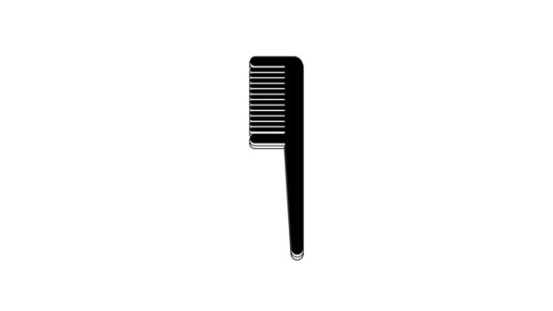 黒のヘアブラシアイコンは白い背景に隔離されています 髪の毛のサインを組み合わせる バーのシンボル 4Kビデオモーショングラフィックアニメーション — ストック動画