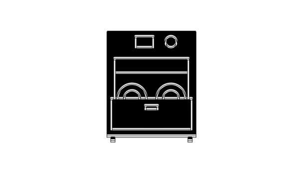黑色厨房洗碗机图标隔离在白色背景 4K视频运动图形动画 — 图库视频影像