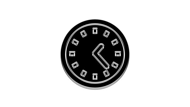 Ícone Relógio Preto Isolado Fundo Branco Símbolo Temporal Animação Gráfica — Vídeo de Stock