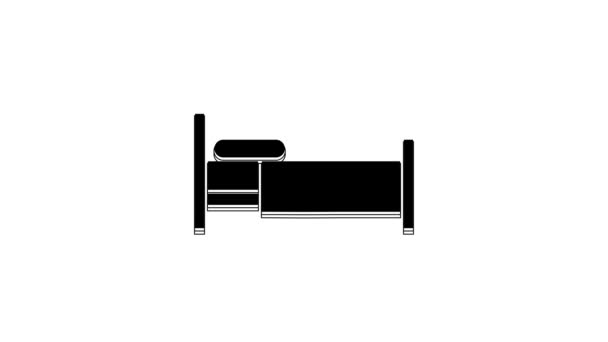 Черная Кровать Значок Изолирован Белом Фоне Видеографическая Анимация — стоковое видео