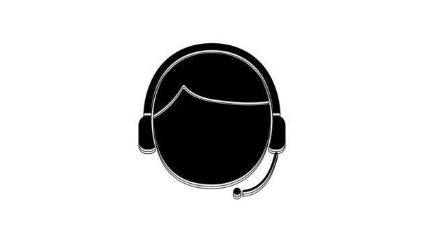 Black Man Met Een Headset Icoon Geïsoleerd Witte Achtergrond Ondersteuning — Stockvideo