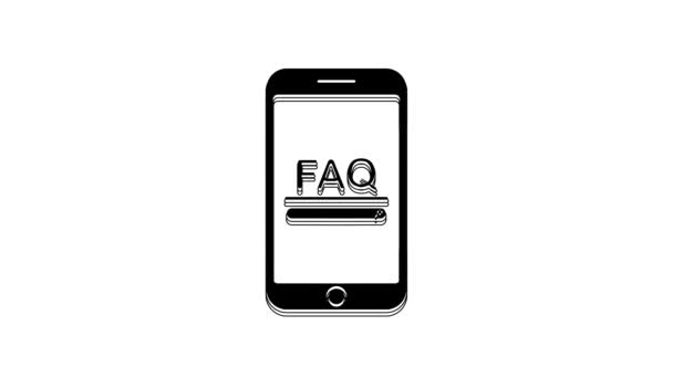 Telefone Celular Preto Com Texto Faq Ícone Informação Isolado Fundo — Vídeo de Stock