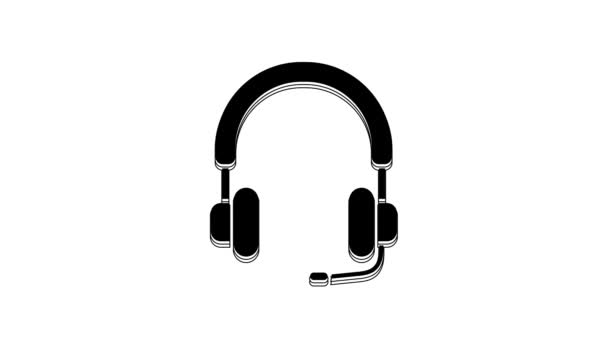 Icona Cuffie Nere Isolata Sfondo Bianco Auricolari Concetto Ascoltare Musica — Video Stock
