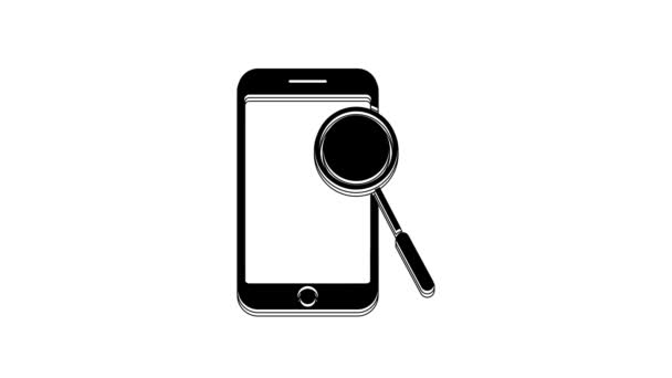 Ícone Diagnóstico Telefone Celular Preto Isolado Fundo Branco Ajustar Aplicativo — Vídeo de Stock