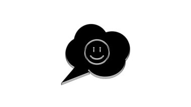 Black Speech bubble with smile face icon isolated on white background. Smiling emoticon. Happy smiley chat symbol. 4K Video motion graphic animation.