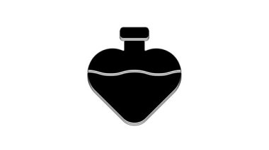 Beyaz arka planda izole edilmiş aşk ikonu ikonu olan siyah şişe. Sevgililer Günü sembolü. 4K Video hareketli grafik canlandırması.