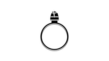 Siyah Elmas nişan yüzüğü ikonu beyaz arkaplanda izole edilmiş. 4K Video hareketli grafik canlandırması.