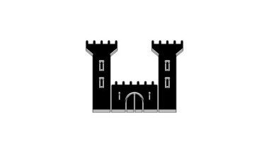 Black Castle icon isolated on white background. Fortress sign. 4K Video motion graphic animation.