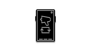 Black Spread the word, megaphone on mobile phone icon isolated on white background. 4K Video motion graphic animation.