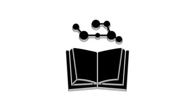 Siyah Açık kitap simgesi beyaz arkaplanda izole edildi. 4K Video hareketli grafik canlandırması.