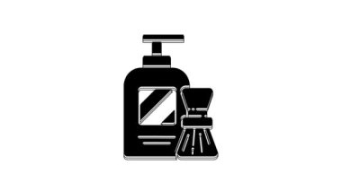 Black Shaving gel foam and brush icon isolated on white background. Shaving cream. 4K Video motion graphic animation.