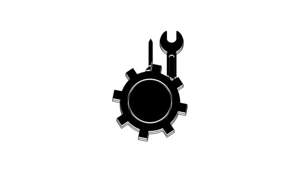 Black Wrench Screwdriver Gear Icon Isolated White Background Adjusting Service — ストック動画