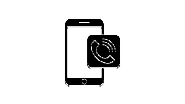 Černá Mobilní Telefon Ikona Izolované Bílém Pozadí Grafická Animace Pohybu — Stock video