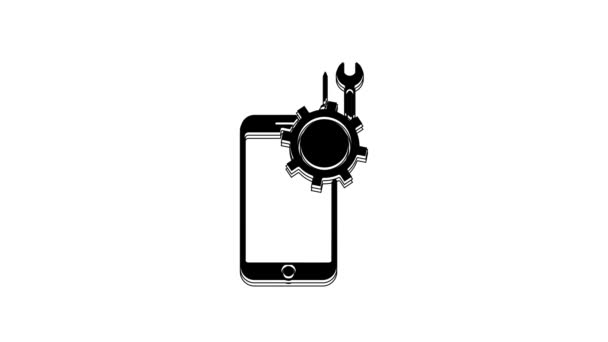Black Mobile Phone Screwdriver Wrench Icon Isolated White Background Adjusting — Video Stock