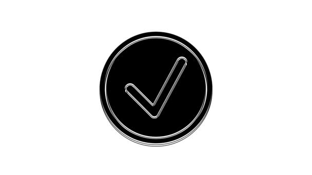 Черная Галочка Значке Круга Белом Фоне Знак Кнопки Выбора Символ — стоковое видео