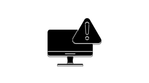 Black Computer Monitor Dengan Ikon Tanda Seru Terisolasi Pada Latar — Stok Video