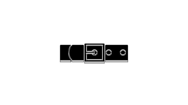 Black Leather Belt Buttoned Steel Buckle Icon Isolated White Background — Stock Video