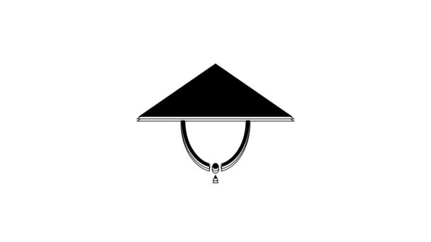 Black Asian Conical Hat Icon Isolated White Background Chinese Conical — Stockvideo
