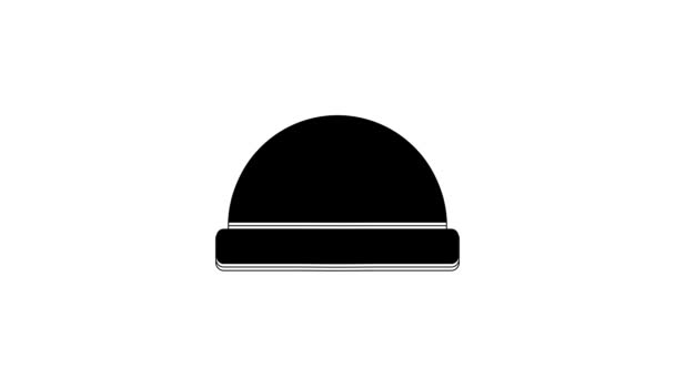 Black Beanie Hut Symbol Isoliert Auf Weißem Hintergrund Video Motion — Stockvideo