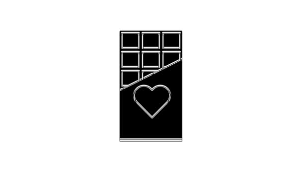 Czarny Czekolada Bar Ikona Izolowane Białym Tle Symbolem Walentynek Animacja — Wideo stockowe