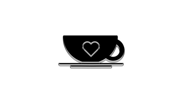 Чорна Чашка Кави Ікона Серця Ізольовані Білому Тлі Пару Кофе — стокове відео
