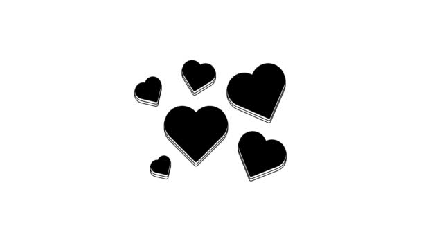 白い背景に黒いハートのアイコンが孤立しています ロマンチックなシンボルリンク 情熱と結婚式 バレンタインデーのシンボル 4Kビデオモーショングラフィックアニメーション — ストック動画