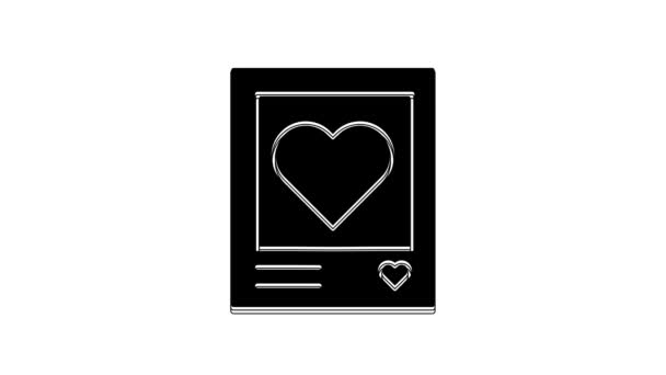 黑色空白相框和心脏图标孤立在白色背景 情人节的象征 4K视频运动图形动画 — 图库视频影像