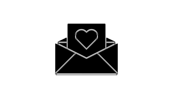 Svart Kuvert Med Valentine Hjärta Ikon Isolerad Vit Bakgrund Meddelandekärlek — Stockvideo