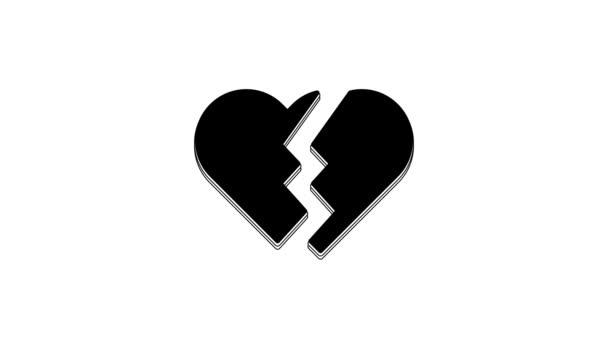 Corazón Roto Negro Icono Divorcio Aislado Sobre Fondo Blanco Símbolo — Vídeos de Stock