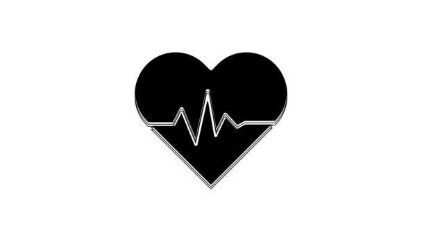 黑心率图标孤立在白色背景 心跳的迹象 心脏脉搏图标 心电图图标 4K视频运动图形动画 — 图库视频影像