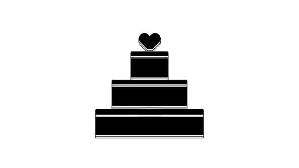 Černý Svatební Dort Ikonou Srdce Izolované Bílém Pozadí Symbol Valentýna — Stock video