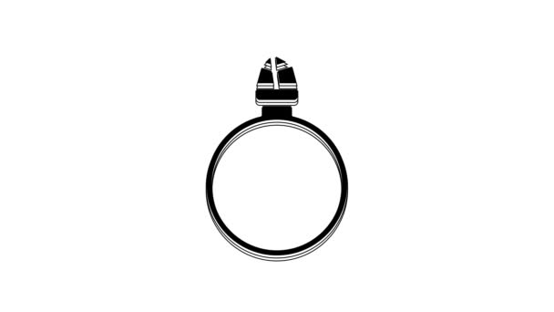Black Diamond Engagement Ring Icon Isolated White Background Video Motion — Stock Video