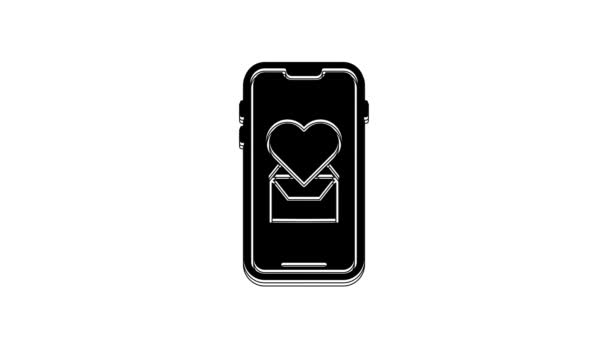 Schwarzes Handy Mit Herz Symbol Isoliert Auf Weißem Hintergrund Valentinstag — Stockvideo