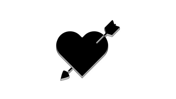 黑色的护肤符号与心脏和箭头图标隔离在白色的背景 爱的标志 情人节的象征 4K视频运动图形动画 — 图库视频影像