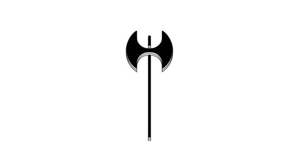 Black Medieval Axe Icon Isolated White Background Battle Axe Executioner — Stock videók