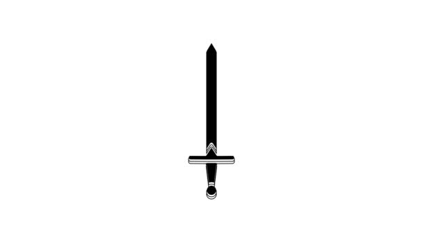 Icono Espada Medieval Negra Aislado Sobre Fondo Blanco Arma Medieval — Vídeo de stock