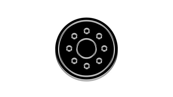 白の背景に隔離された黒丸木製のシールドアイコン セキュリティ 安全性 プライバシー ガードコンセプト 4Kビデオモーショングラフィックアニメーション — ストック動画