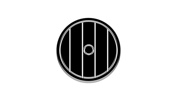 Black Wooden Shield Icon Isolated White Background Security Safety Protection — стоковое видео