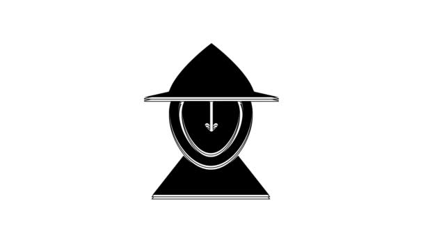 Black Medieval Iron Helmet Head Protection Icon Isolated White Background — стоковое видео