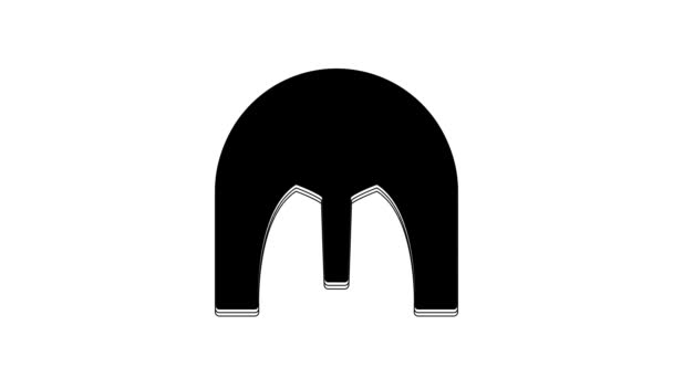 Black Medieval Iron Helmet Head Protection Icon Isolated White Background — Stok Video