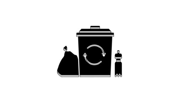 Black Recycle Bin Recycle Symbol Icon Isolated White Background Trash — Stock videók