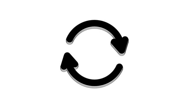 Black Refresh Icon Isolated White Background Reload Symbol Rotation Arrows — Stock Video