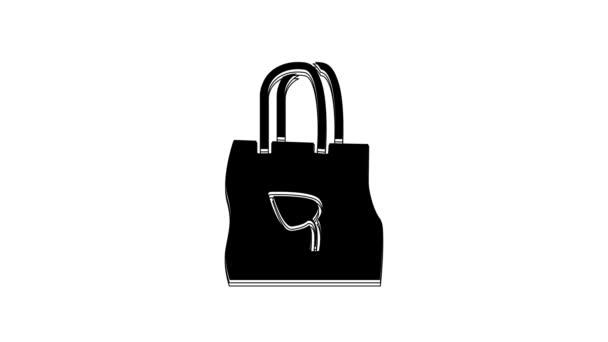 Shopping Bag Carta Nera Con Icona Riciclo Isolata Sfondo Bianco — Video Stock