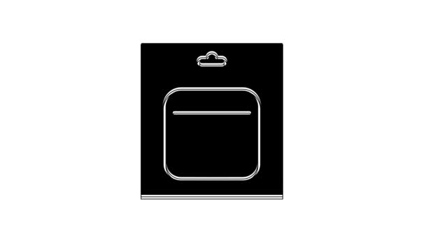 白い背景に隔離されたパックアイコンのブラックバッテリー 稲妻のシンボル 4Kビデオモーショングラフィックアニメーション — ストック動画