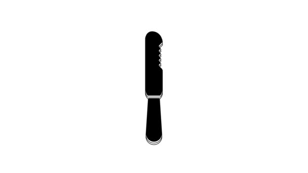 Black Disposable Plastic Knife Icon Isolated White Background Video Motion — 图库视频影像