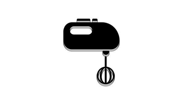 白の背景に隔離されたブラック電気ミキサーアイコン キッチンブレンダー 4Kビデオモーショングラフィックアニメーション — ストック動画