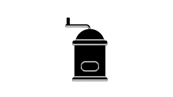 Black Manual Coffee Grinder Icon Isolated White Background Video Motion — Wideo stockowe