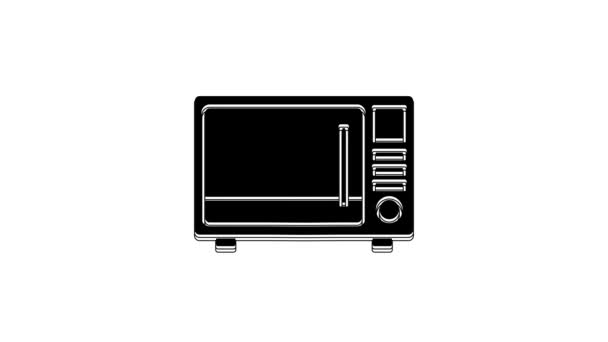 白い背景に黒い電子レンジのアイコンが隔離されています 家電製品のアイコン 4Kビデオモーショングラフィックアニメーション — ストック動画